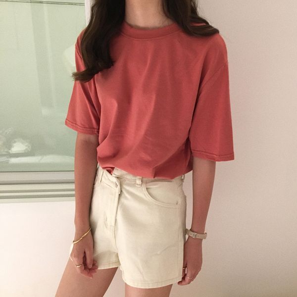 

tee shirt 15 solid color basic t-shirt women casual o-neck harajuku summer korean hipster white t shirt s-xl dropship 210426