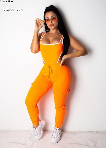 

lemon gina 2021 women summer sleeveless solid v neck ankle-length pants set hg5222 women's tracksuits, Gray