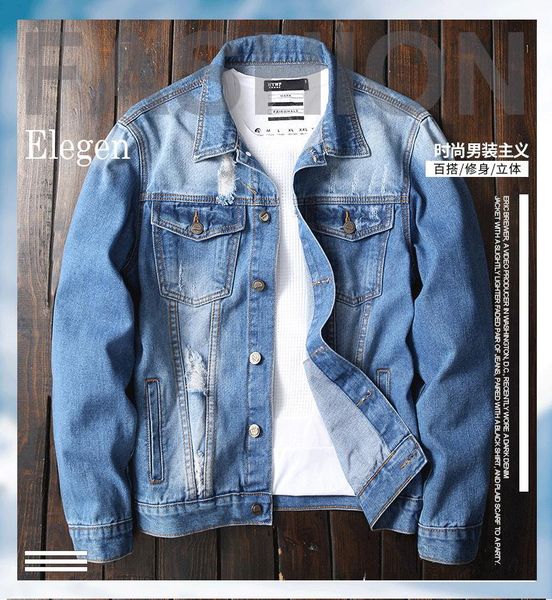 

2021 new denim jacket boys denim jacket men ripped blue, Black;brown