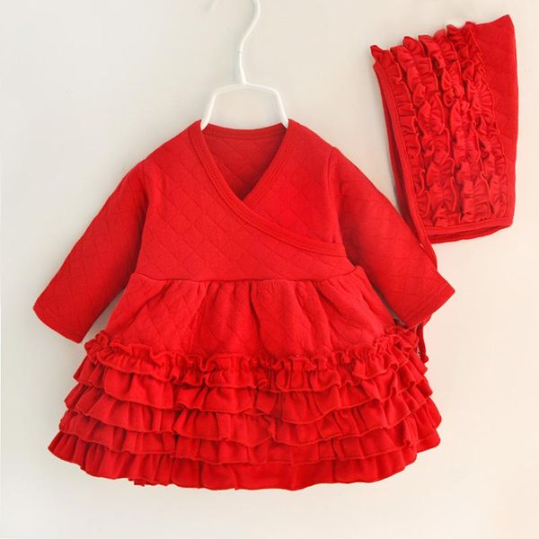

girl's dresses baby girl dress winter 1 year birthday,vestidos infantil menina,thick air cotton princess style baptism hat for, Red;yellow