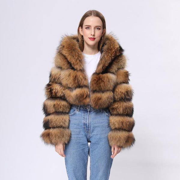 

women's fur & faux janefur fashion short style women real raccoon coat, Black