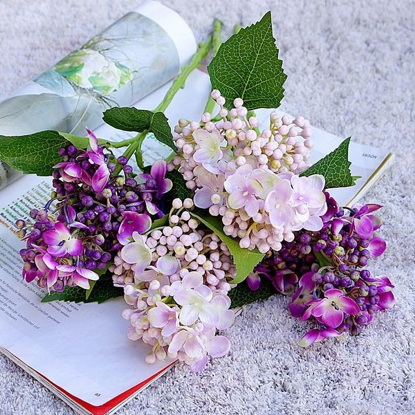 

decorative flowers & wreaths hydrangea flower short branch with bud fruit and fake leaves silk artificial for home wedding decorations flore