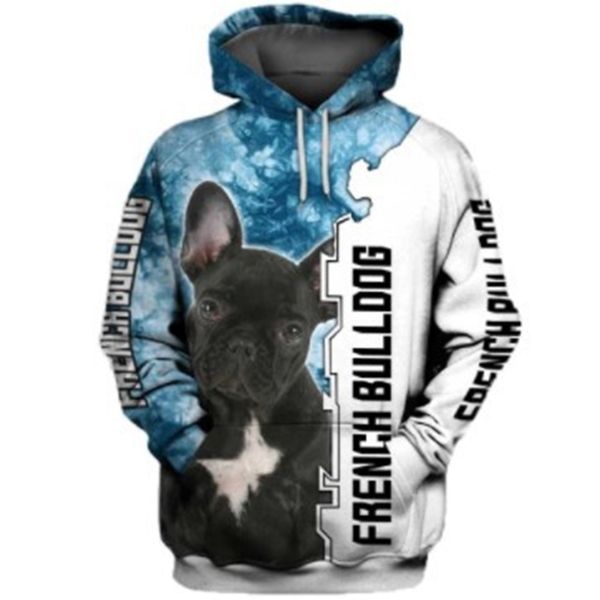 

french bulldog 3d digital printed sweater hoodie jacket men's sweater, Black