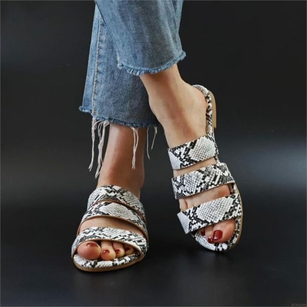 

slippers 2021 summer women's flat sandals candy-colored sole stripes beach slides woman leopard print shoes 35-42, Black