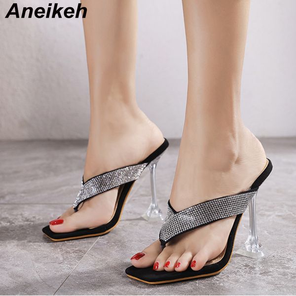 

femmes chaussures summer head peep toe bling slippers fashion leisure shallow retro stiletto heels ladies shoes 210507, Black