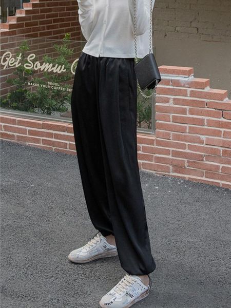 

women's pants & capris ice silk summer thin 2021 korean version loose fashion sports leisure leggings, Black;white