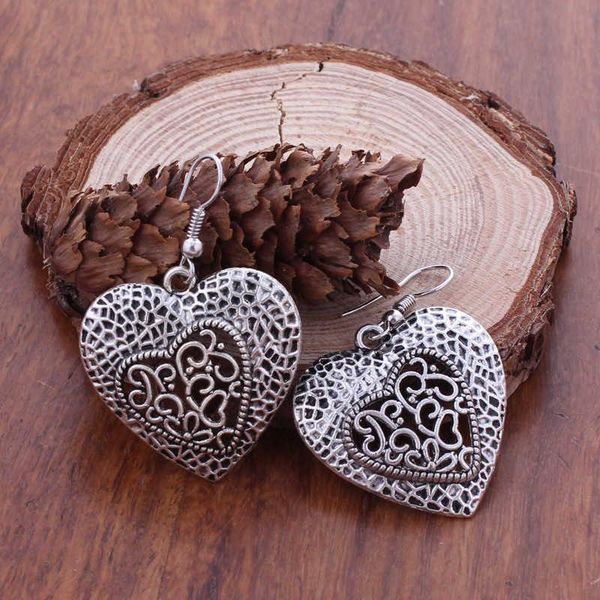 

women's hollow heart tibetan silver dangle chandelier earrings fashion gift national style women diy earring
