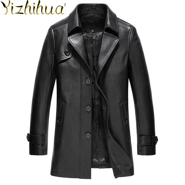 

men's leather & faux azazel genuine cow jacket men autumn cowhide coats long windbreaker moto chaqueta t-23-2355 kj2625, Black
