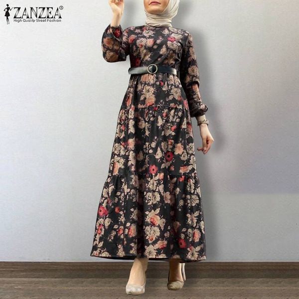 

dresses elegant women's printed sundress 2021 muslim floral dress spring long sleeve maxi vestidos female casual abaya robe 5xl, Black;gray