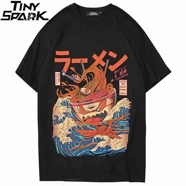 

japanese harajuku t-shirt men summer hip hop t shirts noodle ship cartoon streetwear tshirts short sleeve casual cotton 210322, White;black