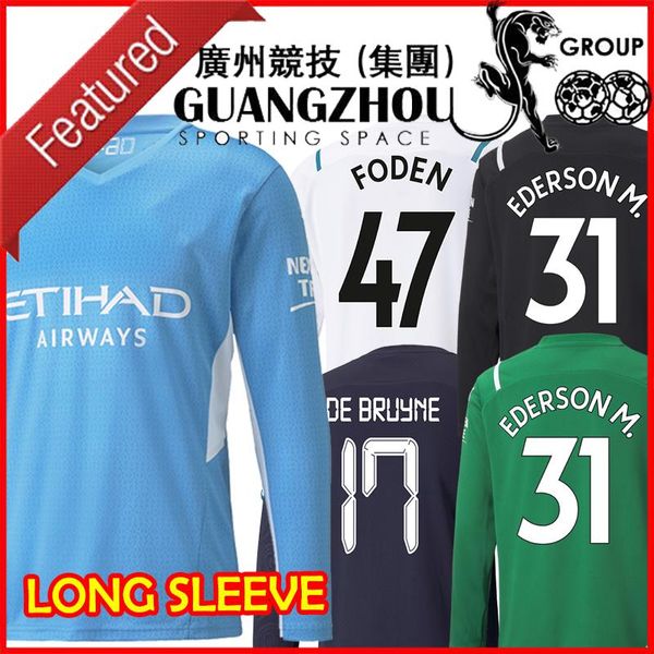 

21 22 city soccer jersey long sleeve de bruyne grealish 2021 2022 man manchester football league shirts goalkeeper ederson home away white t, Black;yellow