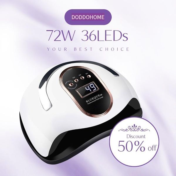 

lamp 72w uv nail dryer for all gels 36 leds light timer 10/30/60/99s dryers