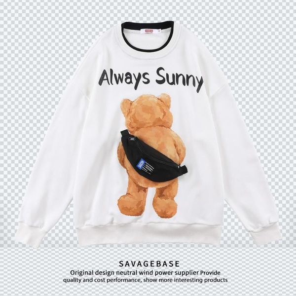 

men's hoodies & sweatshirts spring and autumn sweatshirt backpack bear casual street round neck sweater, Black