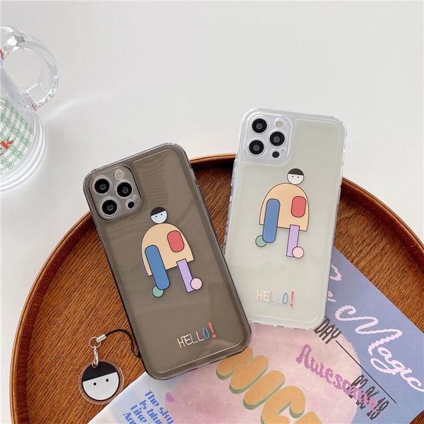 

cartoon boy letter transparent phone case for 12 mini 11 pro x xr xs max 8 7 plus pendant soft tpu silicon back cover cell pouches