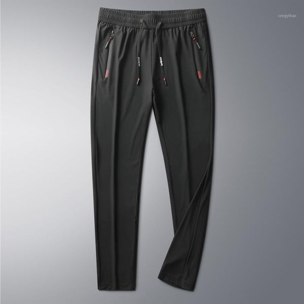 

men's pants arrival men summer stretch thin ice silk trousers shop mainly promotes youth mid-waist casual, Black