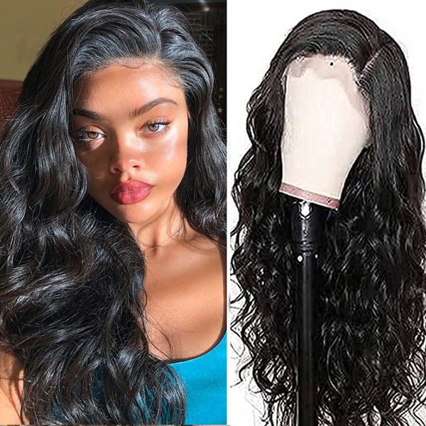 

lx brand natural body wavy wig light brown lace front wig resistant fiber synthetic lace wigs glueless cosplay wig for womenfactory direct, Black