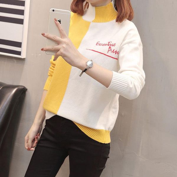

women's sweaters autumn and winter 2021 bottom blouse, long sleeve knitted short sweater oat, White;black