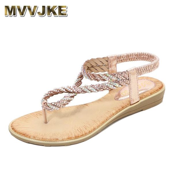 

mvvjkewoman shoes fashion ladies crystal casual elastic band bohemian beach summer clip on open toe sandals soft, Black