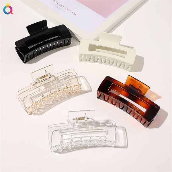 

large girl hair clamps rectangle hollow out jaw clips acrylic meatball head hairs claw clip ring leopard print fashion accessories 2 5qy q2, Slivery;golden