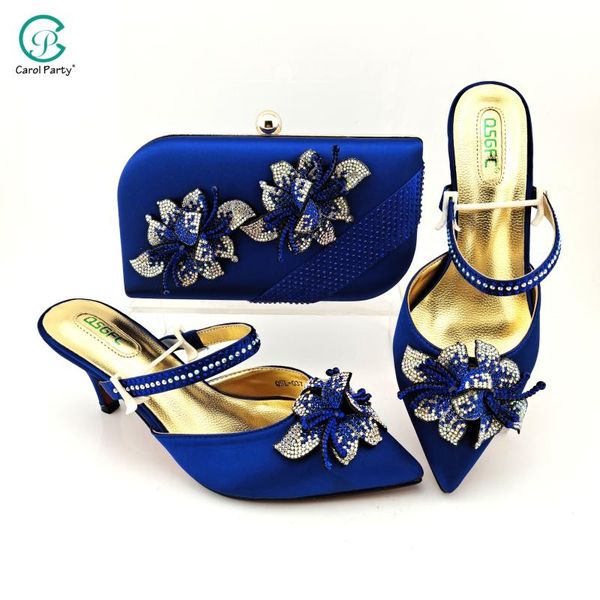 

dress shoes italian design 2021 african summer royal blue color ladies and bag set special flower decoration for party wedding, Black