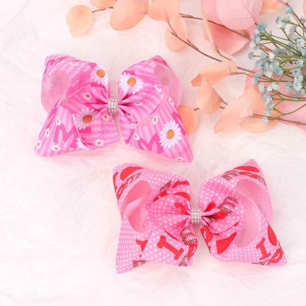 

fashion mother's day printing bow hair clips for girls children letter bowknot kids hairpins 2021 accessories headwear, Slivery;white