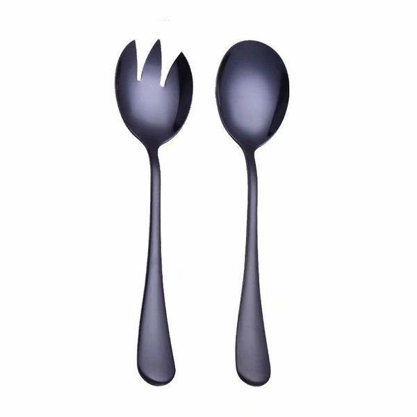 

spoons 2pcs salad spoon fork set stainless steel kitchen server pasta utensils public gold tableware using buffet restaurant tools