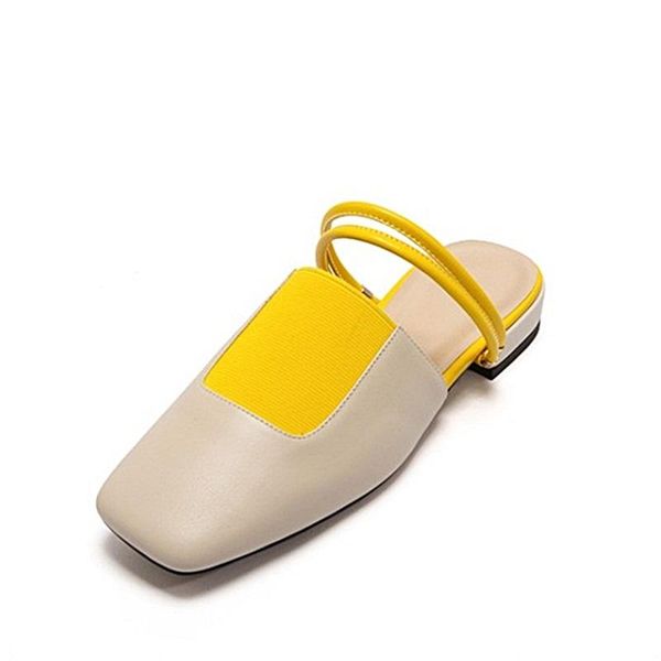 

slippers lovexss fashionable square head women's pumps fashion genuine leather shoes comfortable shallow patchwork color, Black