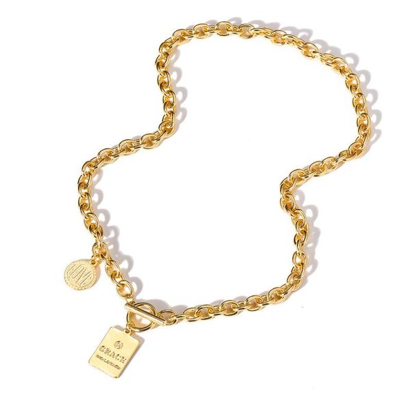 

fashion hip hop punk style necklace for women square letter pendant ot buckle clavicle chain jewelry party gifts necklaces, Silver