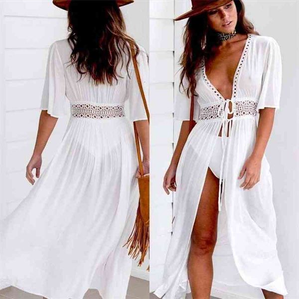 

3xl plus size beach dress women long maxi cover up tunic pareo v neck dress robe swimwear bathing suit beachwear, White;black