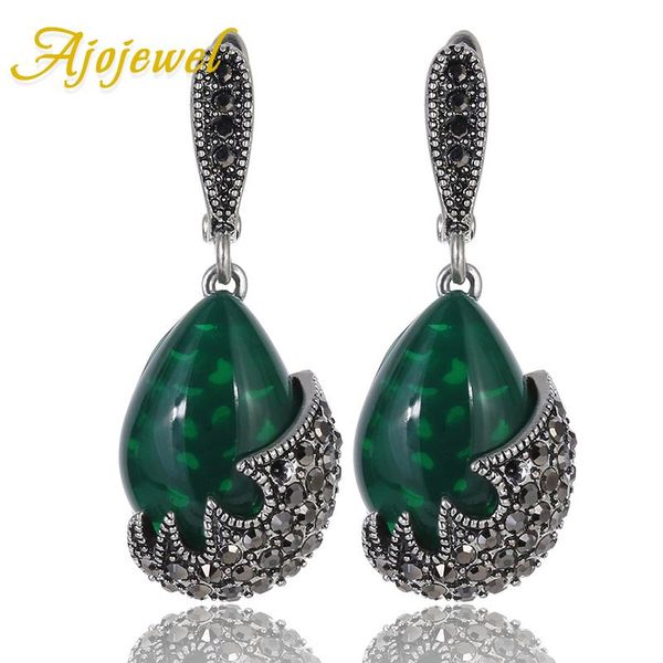 

dangle & chandelier ajojewel antique jewelry water drop stone vintage earrings green black cz women jewellery 2021, Silver