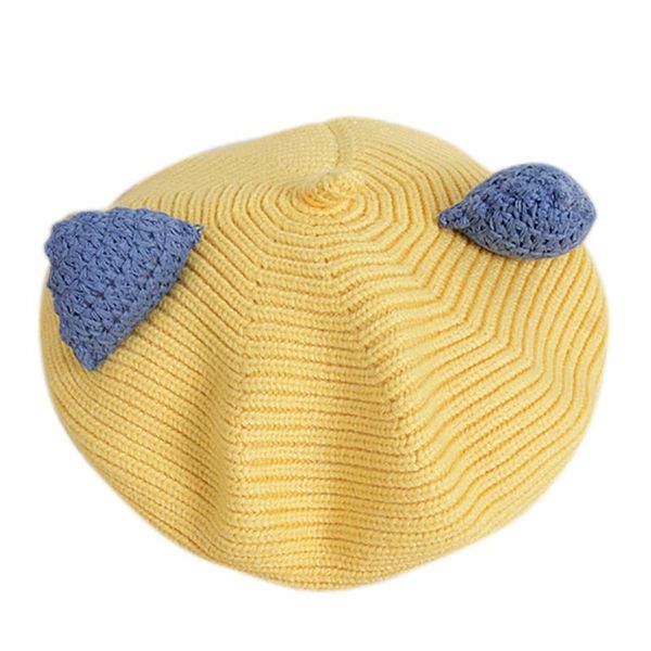 

antumn winter children cartoon three-dimensional ear hat korean version cute boys and girls beret fashion knitted wool caps & hats, Yellow