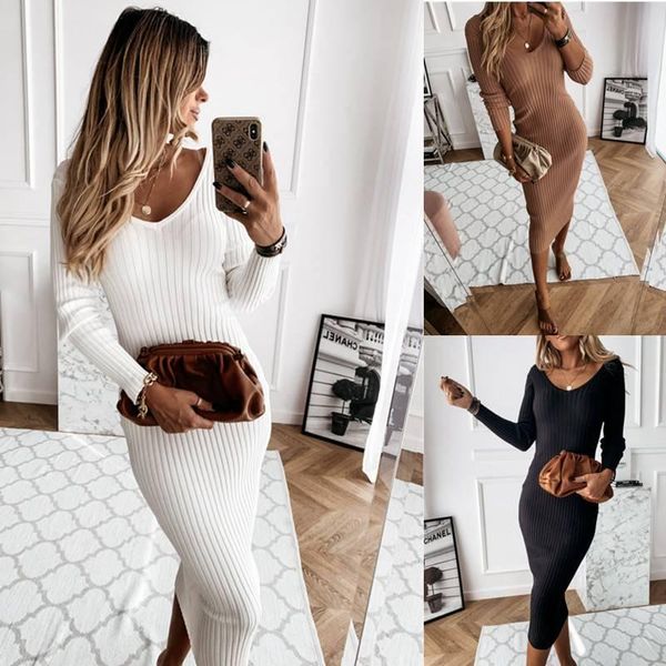 

women knitted midi jumper dress long sleeve winter casual bodycon sweater dresses, Black;gray