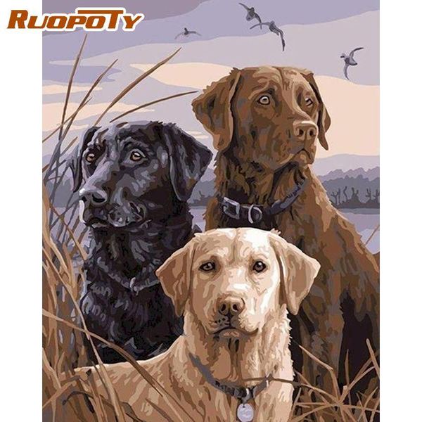 

paintings ruopoty 60x75cm paint by numbers painting dog animals wall art on canvas digital home decor gift