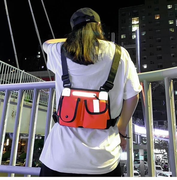 

streetwear waist pack female bag reflective hip-hop chest bags women tactical rig vest functional belt purse