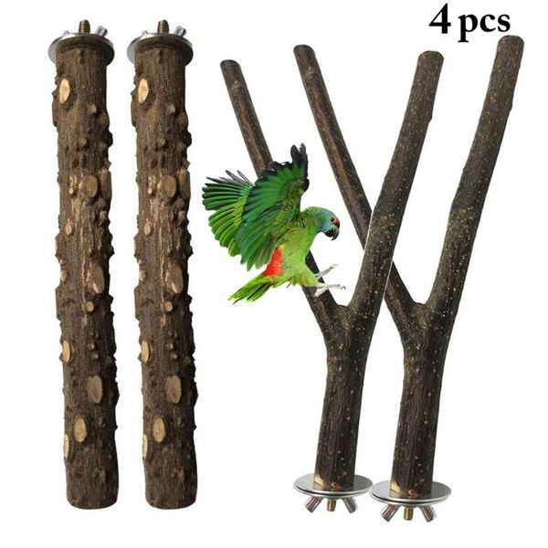 Outros pássaros suprimentos de pássaros 4pcs/conjunto de animais de estimação Pole de madeira de madeira Pólo de madeira pertence os poleiros de picada de garra de garra de gaiola de brinquedos acessórios para gaiola