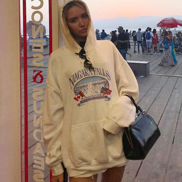 

women's hoodies & sweatshirts vintage white embroidery loose hoodie women o neck long sleeve autumn oversized casual chic graphic cott, Black