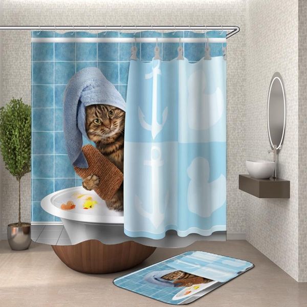 

shower curtains cartoon cat curtain 3d bathroom waterproof fabric funny or mat