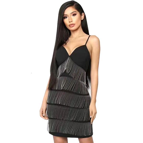 

dresses ladies v neck tassel bandage designer fashion party vestido, Black;gray