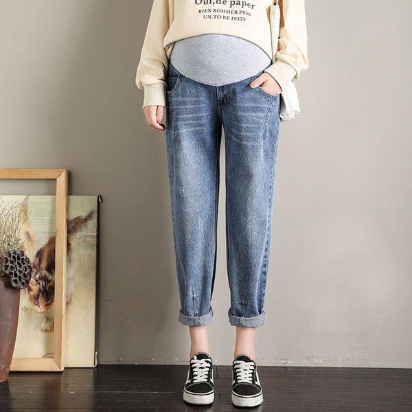 

maternity bottoms autumn harem pants jeans for pregnant women clothes boyfriend casual loose abdominal pregnancy clothing, White