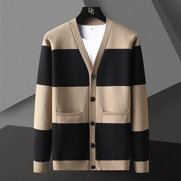 

men's sweaters cardigan sweater autumn 2021 long sleeve thin striped solid color coat tide, White;black