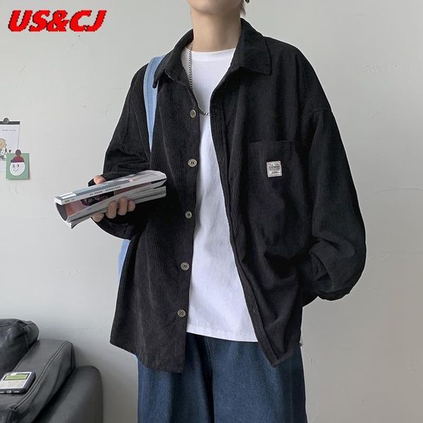 

men's casual shirts corduroy coat men spring 2021 autumn korea fashionable loose leisure versatile shirt harajuku high street pure colo, White;black