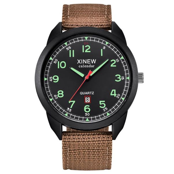 

wristwatches men's quartz watch nylon strap simple calendar luminous dial outdoor relogio masculino men reloj hombre bayan kol saati, Slivery;brown