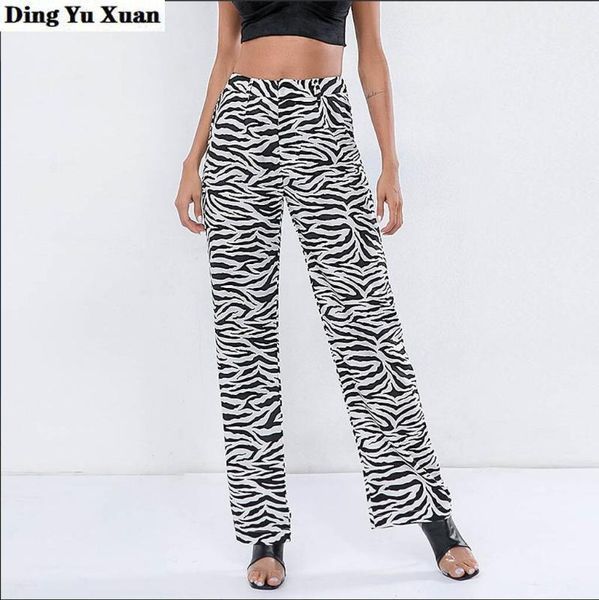 

women's pants & capris fashion black white striped print wide leg women casual streetwear straight trousers high waist bell bottom