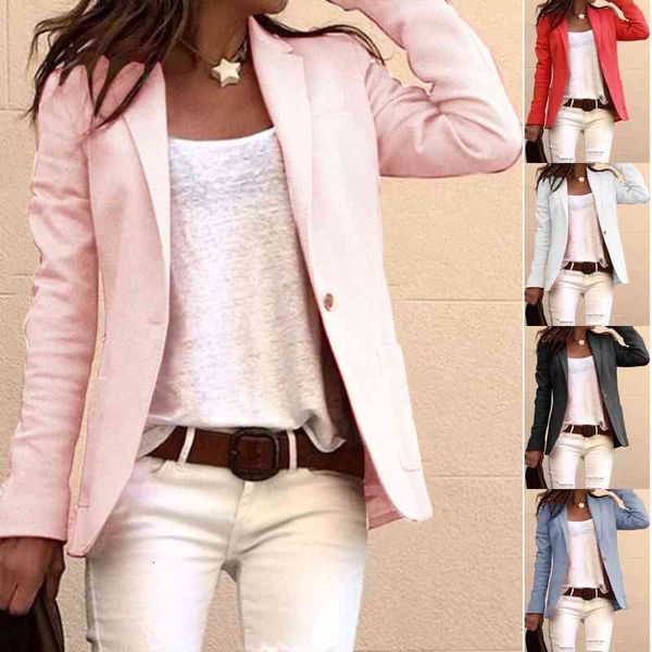 

candy color 2019 long sleeve small suit commuter slim coat, White