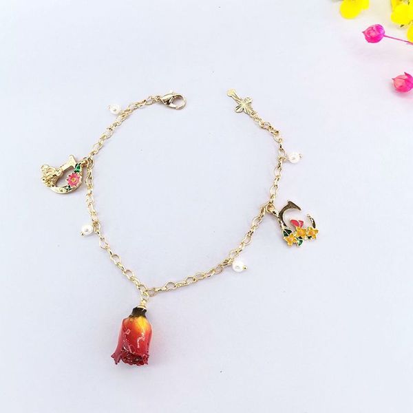 

bracelet qingdao jewelry real flower immortal cartoon painted letter pearl bracelet, Golden;silver