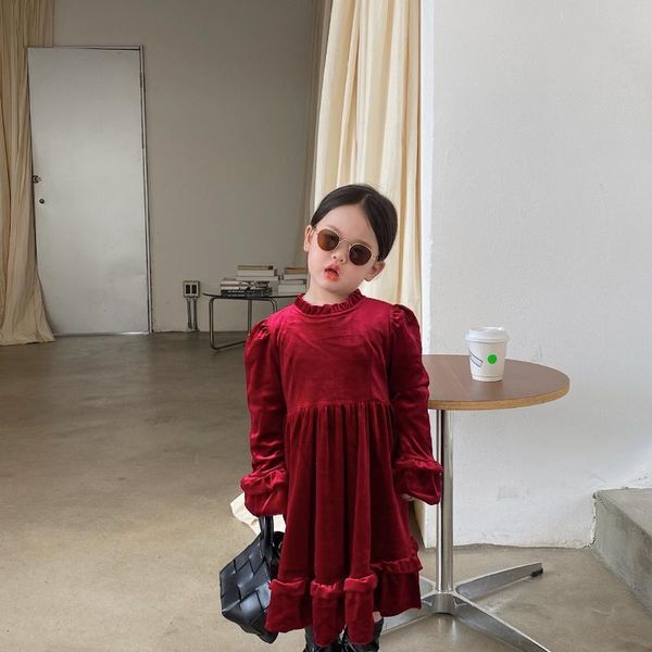 

girl's dresses kids girls costume baby velvet dress princess for birthday party velour infant toddler, Red;yellow