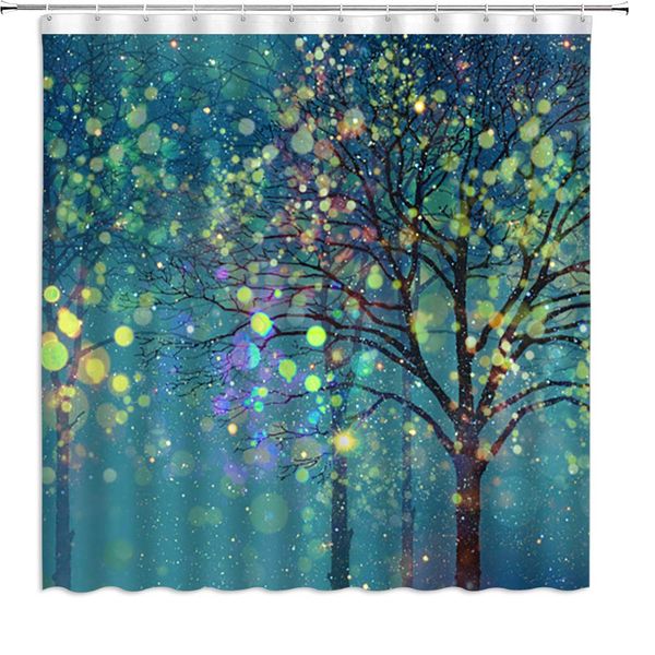 

fantasy forest shower curtain dreamy winter scenery trees silhouettes falling bright snowflakes,70x70 inch polyester fabric