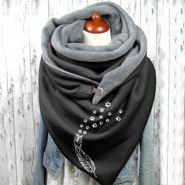 

cycling caps & masks winter cute cat printing scarf women warm fashion retro female multi-purpose shawl luxury scarves, Black