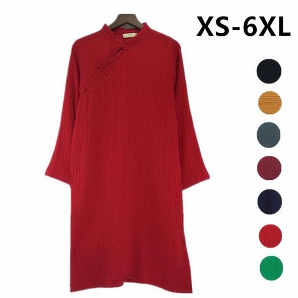 

casual dresses autumn dress 2021 spring elegant women long sleeve cotton linen shirt chinese stlye vestidos plus size s-6xl, Black;gray
