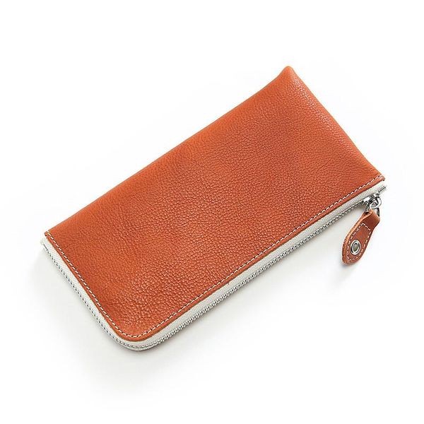 

genuine leather wallet for men male women cowhide vintage handmade long zipper clutch phone purse card holder with coin pocket wallets, Red;black